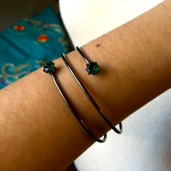 Bracelet green gems and dark grey steel - Picture 6 of 6